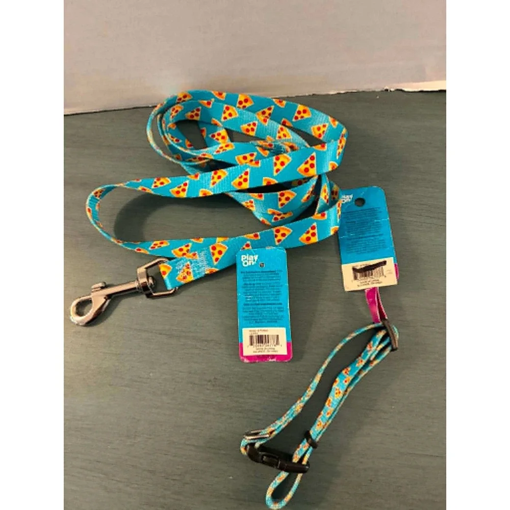Play‎ On Pizza Dog Collar Leash Set XS Blue New Novelty Print Pet Accessories